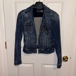 LTB Women's Denim Jacket Small Button Up Blue Wash Faded Detail